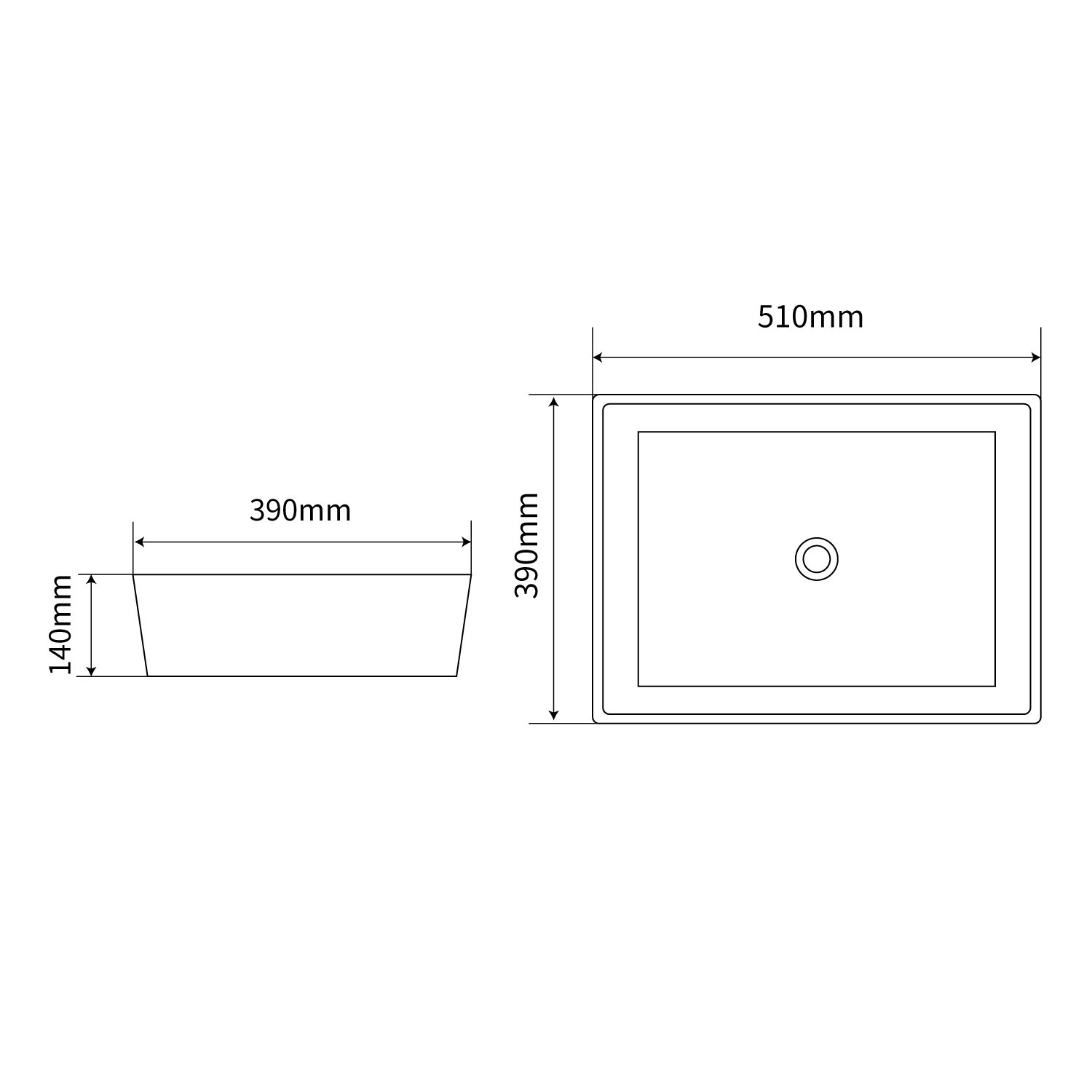 dimension figure of white rectangle vessel sink mc-2051
